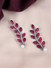 Silver-Plated Leaf Shaped Drop Earrings