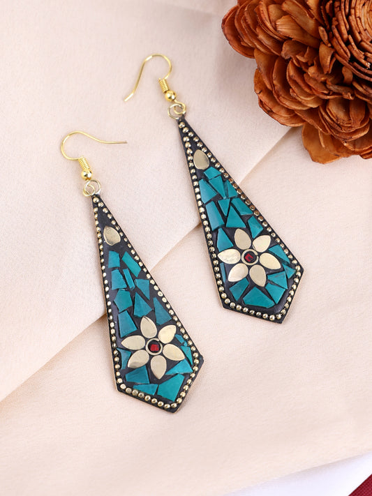 Gold Plated Contemporary Stone Studded Drop Earrings