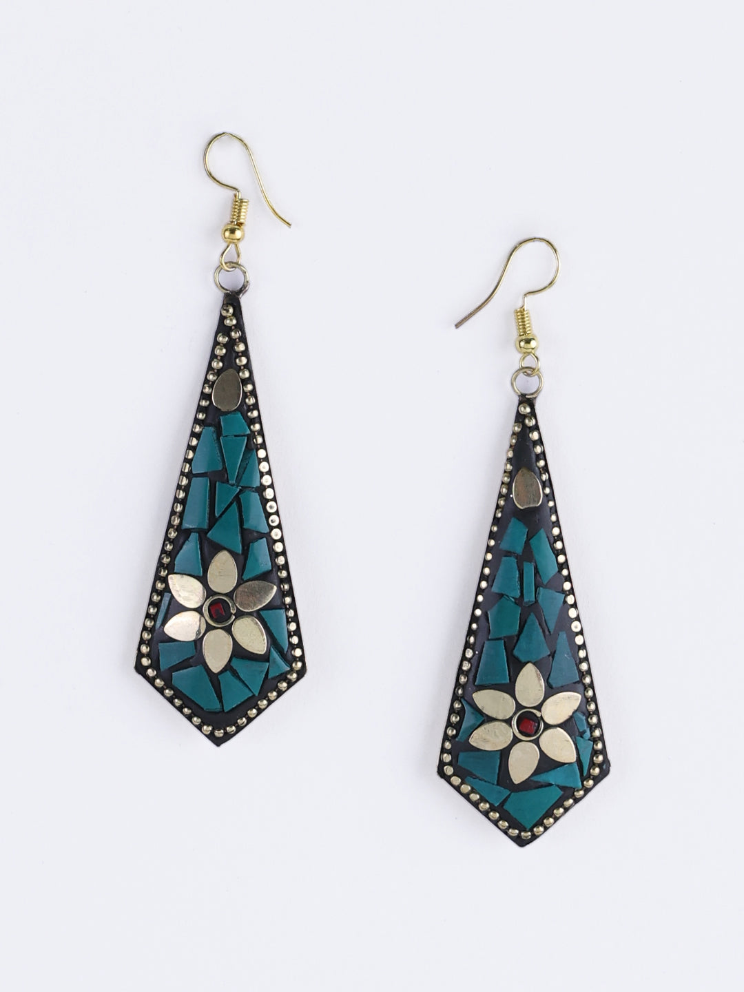 Gold Plated Contemporary Stone Studded Drop Earrings