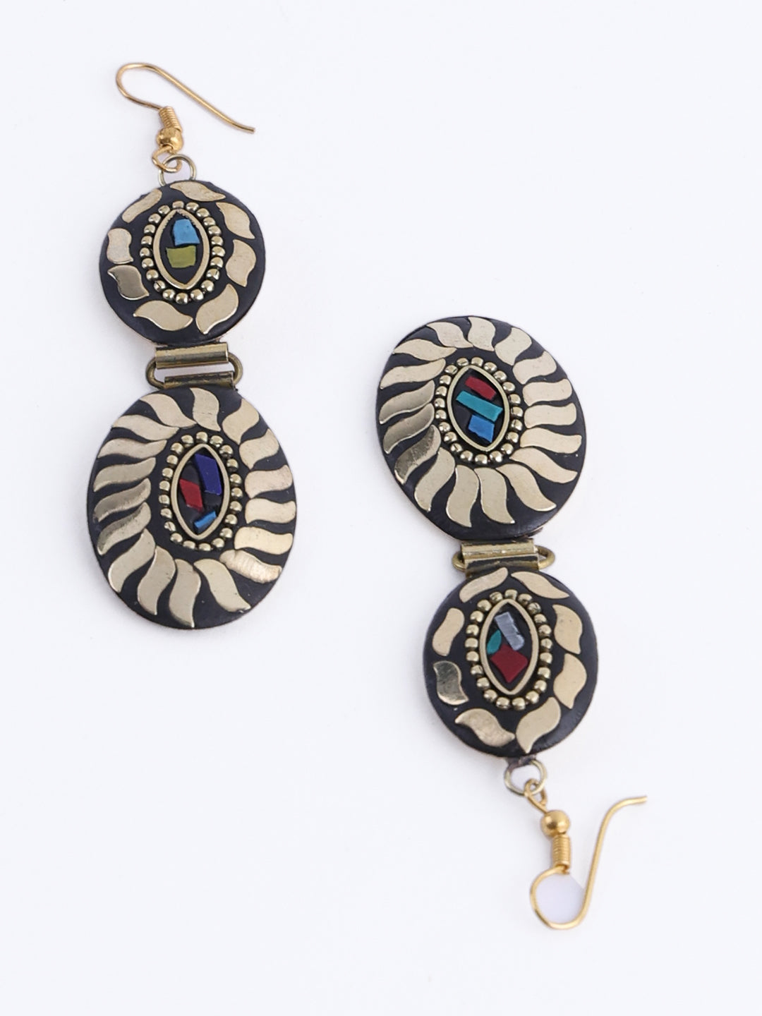 Gold Plated Contemporary Stone Studded Drop Earrings