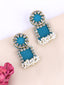 Gold-Plated Artificial Stones-Studded And Beaded Drop Earrings