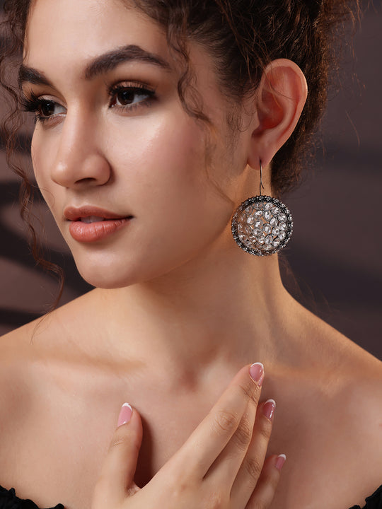 Silver Plated solitaire Stone Studded Drop Earrings