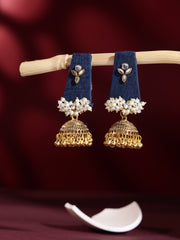 Gold-Plated Artificial Stones and Beads Studded Contemporary Jhumkas Earrings