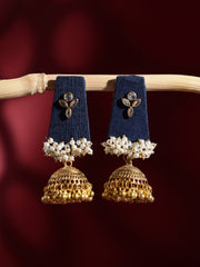 Gold-Plated Artificial Stones and Beads Studded Contemporary Jhumkas Earrings