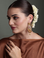 22Ct Gold Plated Kundan Studded Floral Shaped Drop Earrings