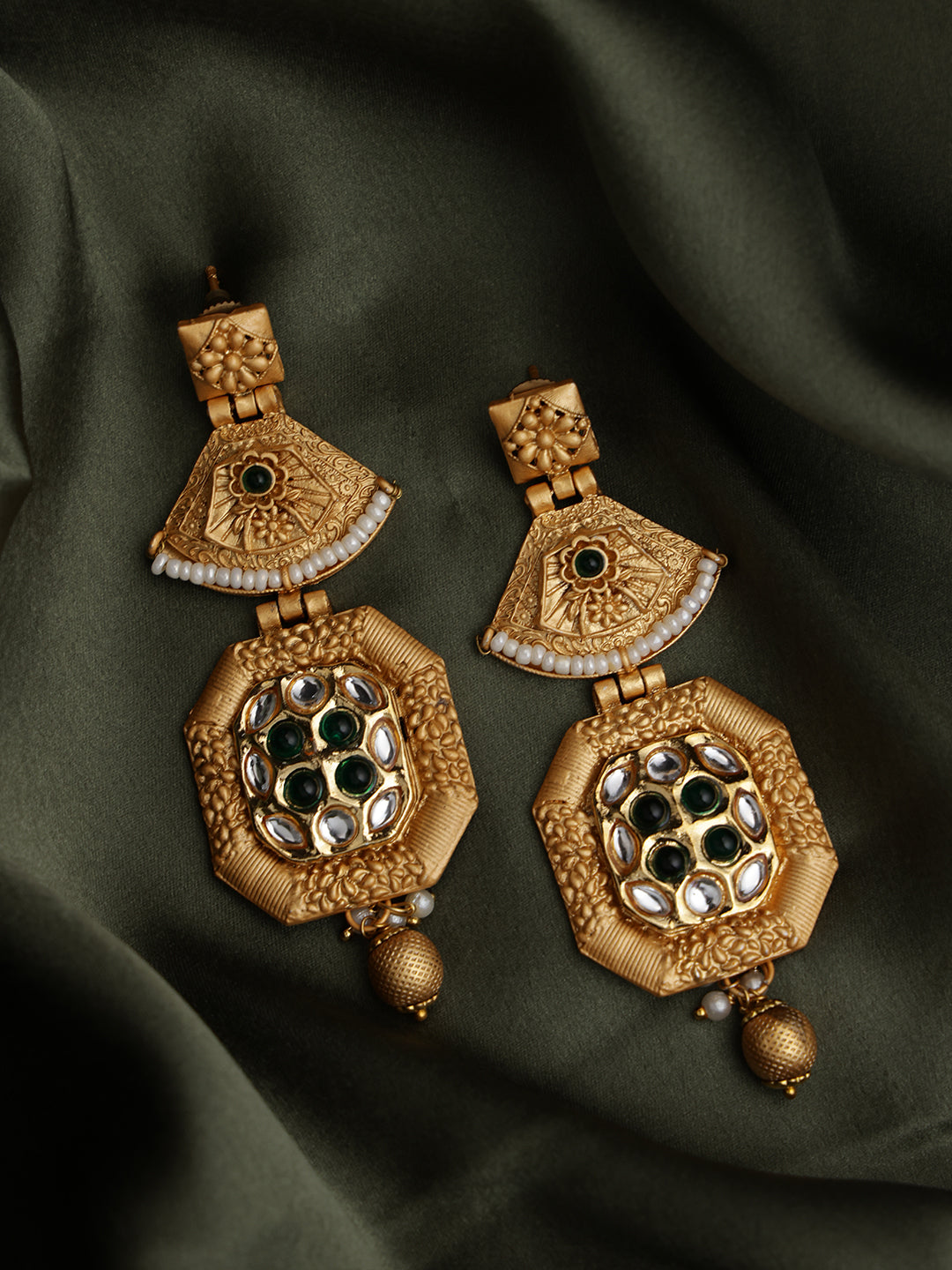 22Ct Gold Plated Kundan Studded Drop Earrings