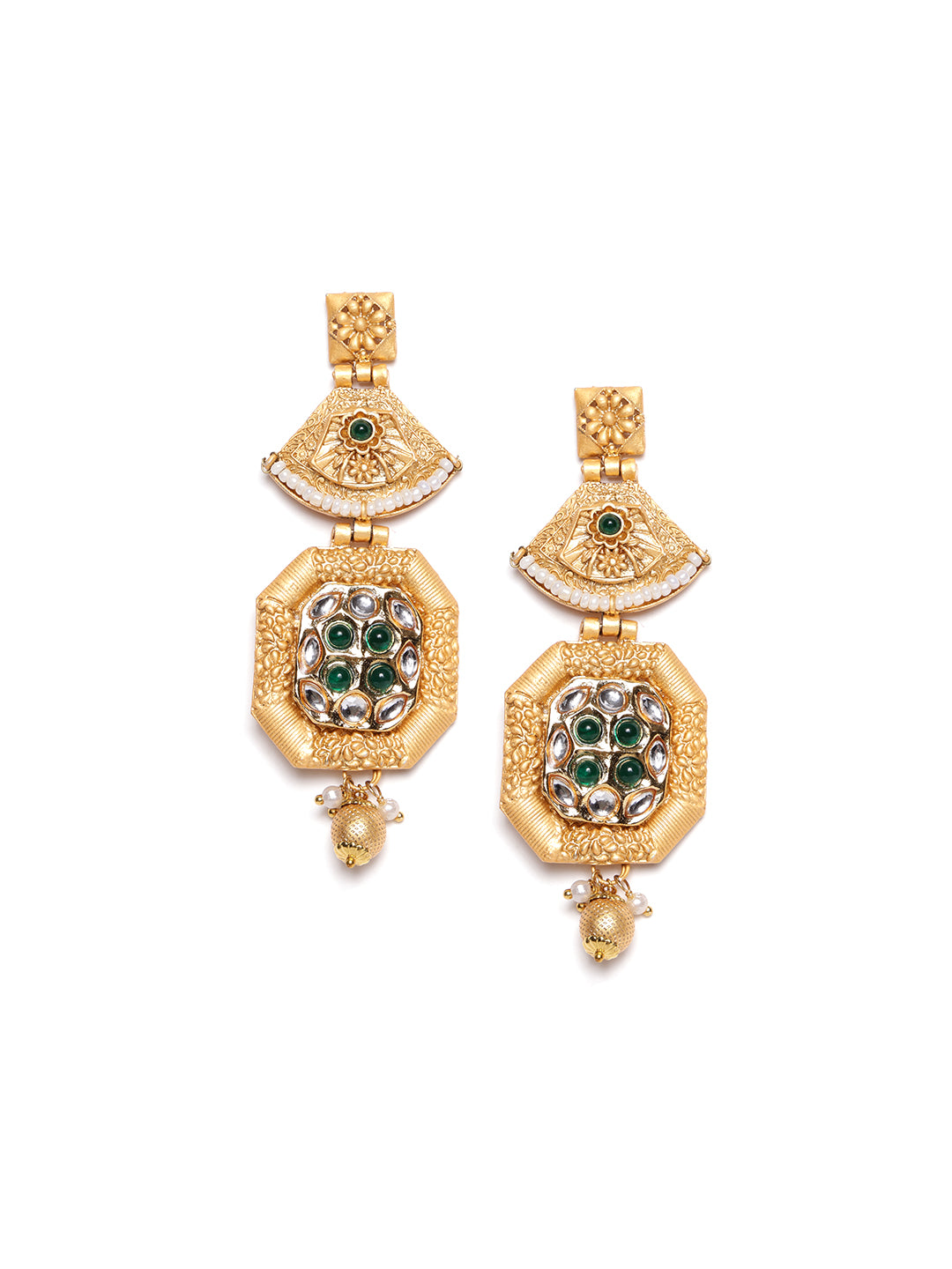 22Ct Gold Plated Kundan Studded Drop Earrings