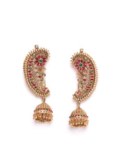 Gold-Plated Cubic Zirconia Studded Contemporary Jhumkas Earrings