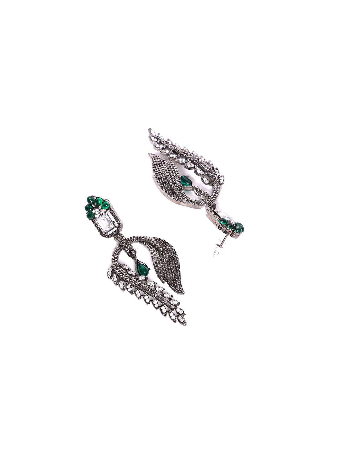 Silver-Plated Cubic Zirconia Studded Contemporary Drop Earrings