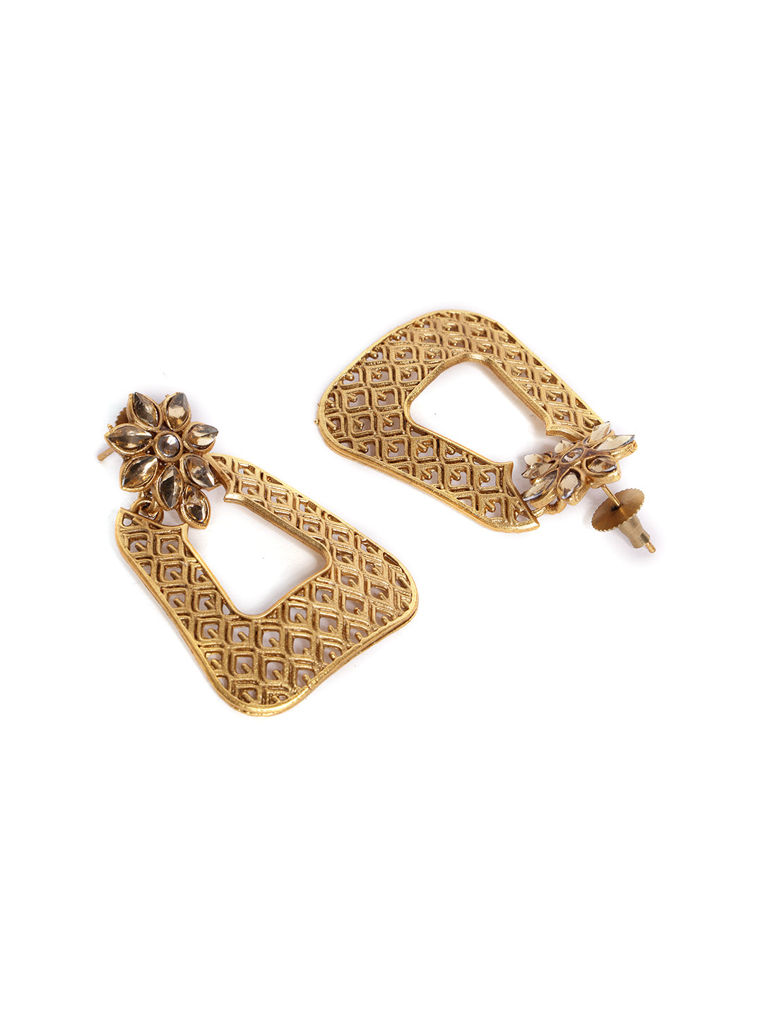 22Ct Gold Plated Cubic Zirconia Studded Drop Earrings