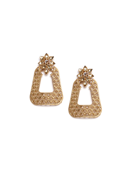 22Ct Gold Plated Cubic Zirconia Studded Drop Earrings