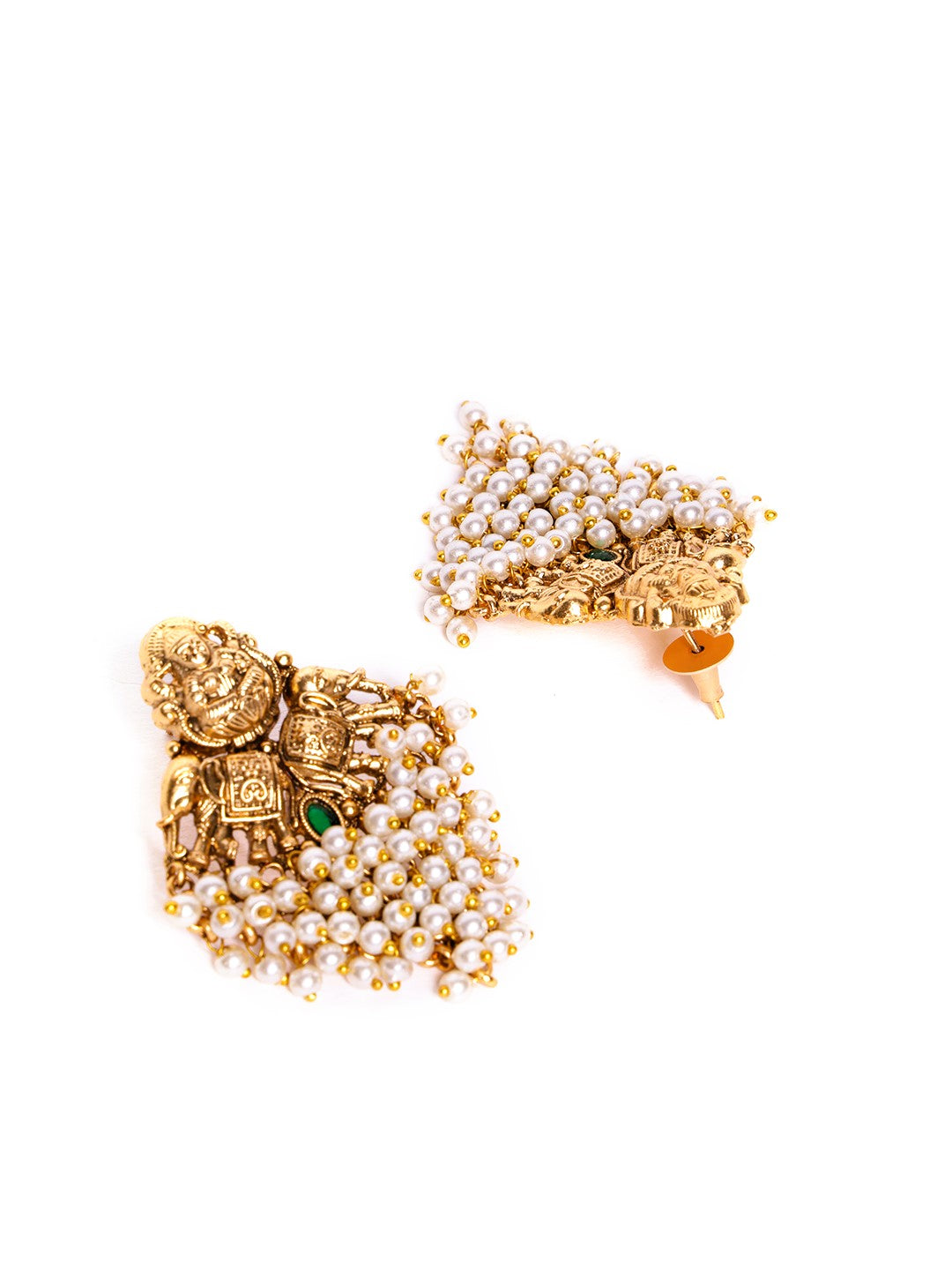 Gold-Plated Cubic Zirconia Studded Peacock Shaped Drop Earrings