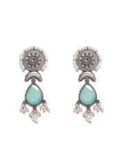 Silver Plated Cubic Zirconia Oxidized Drop Earrings