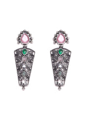 Silver Plated Cubic Zirconia Studded Oxidized Drop Earrings