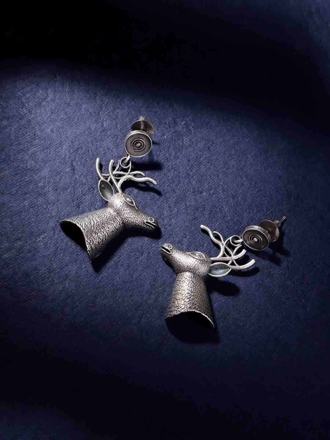 Silver Plated Oxidized Contemporary Drop Earrings