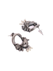 Silver Plated Artificial Beads Oxidized Bird Shaped Drop Earrings