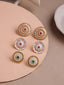 Set Of 3 Gold-Plated Circular Stone Studded & Beaded Studs