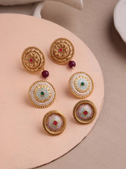 Set Of 3 Gold Plated Circular Studs