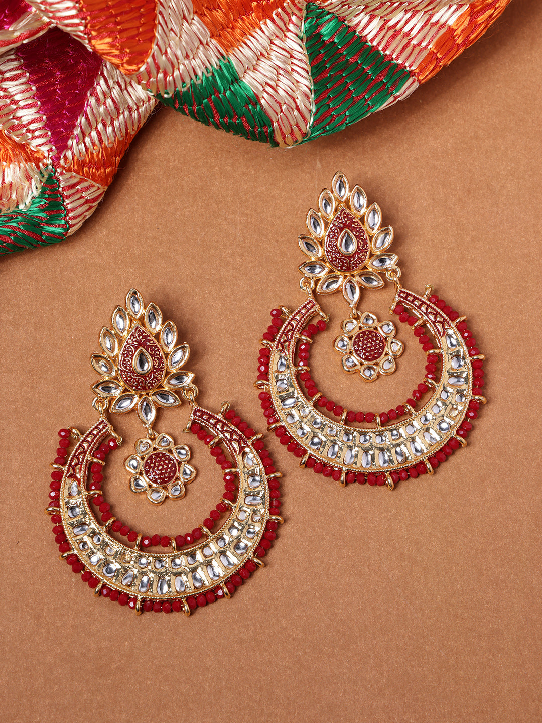 Gold Plated Kundan Contemporary Drop Earrings