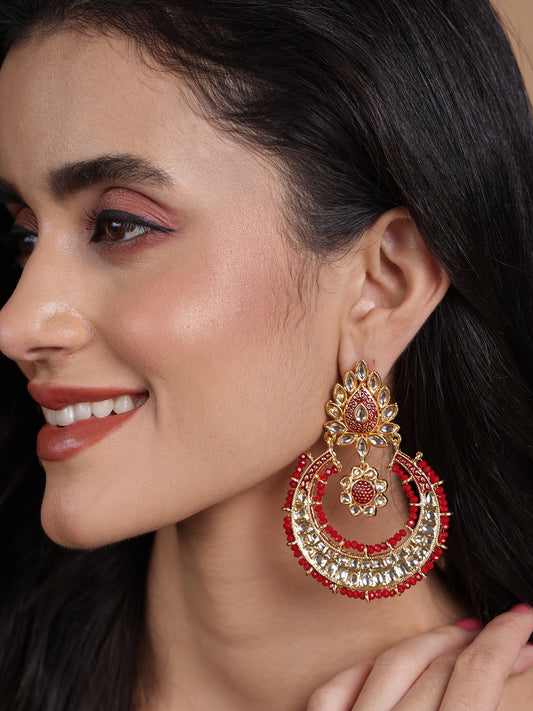 Gold Plated Kundan Contemporary Drop Earrings