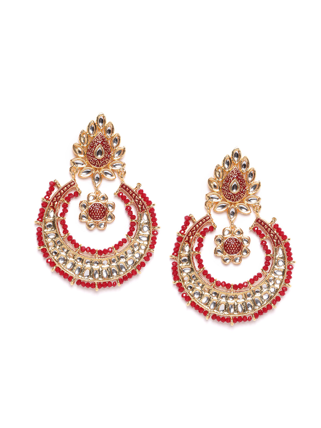 Gold Plated Kundan Contemporary Drop Earrings