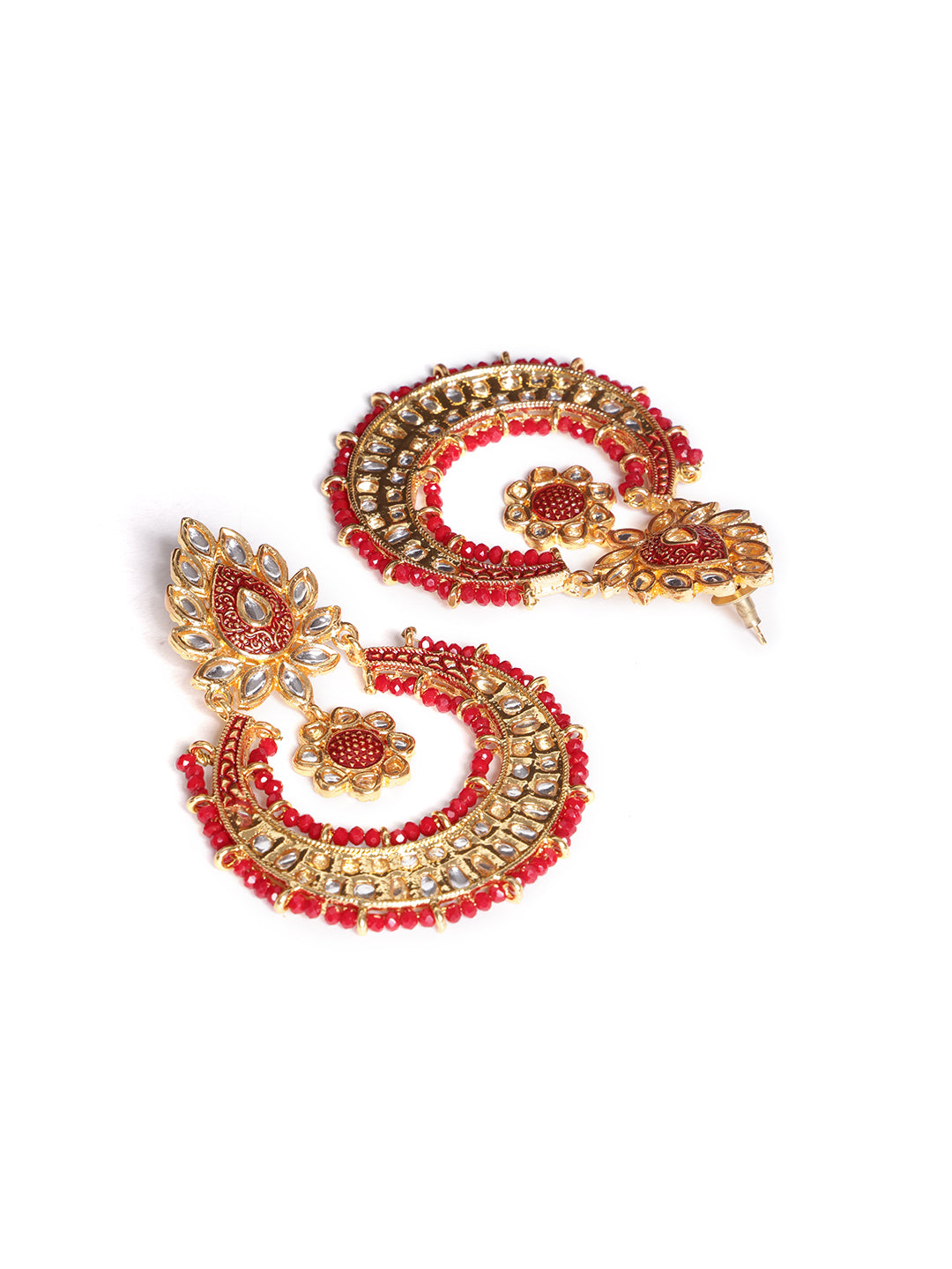 Gold Plated Kundan Contemporary Drop Earrings