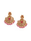 Gold-Plated Contemporary Stone Studded & Beaded Drop Earrings