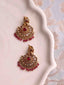 Gold-Plated Contemporary Stone Studded & Beaded Drop Earrings