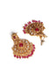 Gold-Plated Contemporary Stone Studded & Beaded Drop Earrings