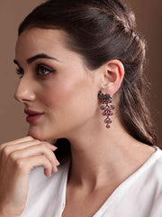 Silver-Plated Cubic Zirconia Studded Peacock Shaped Drop Earrings