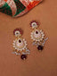 Gold-Plated Contemporary Stone Studded & Beaded Drop Earrings