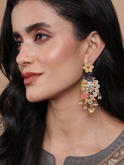 Gold Plated Cubic Zirconia Peacock Shaped Drop Earrings