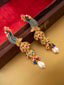 Gold-Plated Artificial Stones Studded And Beaded Peacock Shaped Drop Earrings