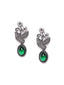 Silver-Plated Cubic Zirconia Studded Leaf Shaped Oxidised Drop Earrings