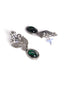 Silver-Plated Cubic Zirconia Studded Leaf Shaped Oxidised Drop Earrings