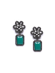 Rhodium Plated CZ Studded Contemporary Drop Earrings