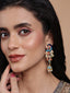 Gold- Plated Artificial Stones Studded And Beaded Peacock Shaped Drop Earrings