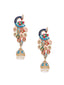 Gold- Plated Artificial Stones Studded And Beaded Peacock Shaped Drop Earrings