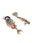 Gold- Plated Artificial Stones Studded And Beaded Peacock Shaped Drop Earrings