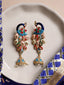 Gold- Plated Artificial Stones Studded And Beaded Peacock Shaped Drop Earrings