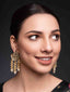 Gold-Plated Artificial Stones Studded & Beaded Contemporary Shaped Drop Earrings