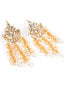 Gold-Plated Artificial Stones Studded & Beaded Contemporary Shaped Drop Earrings