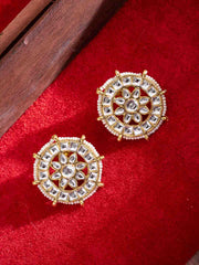 Gold-Plated Artificial Stones Studded And Beaded Circular Shaped Studs