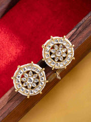 Gold-Plated Artificial Stones Studded And Beaded Circular Shaped Studs