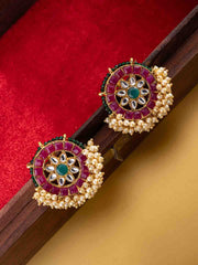 Gold-Plated Artificial Stones Studded And Beaded Circular Shaped Studs