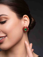 Gold-Plated Stones Studded And Beaded Circular Shaped Studs