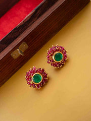 Gold-Plated Stones Studded And Beaded Circular Shaped Studs
