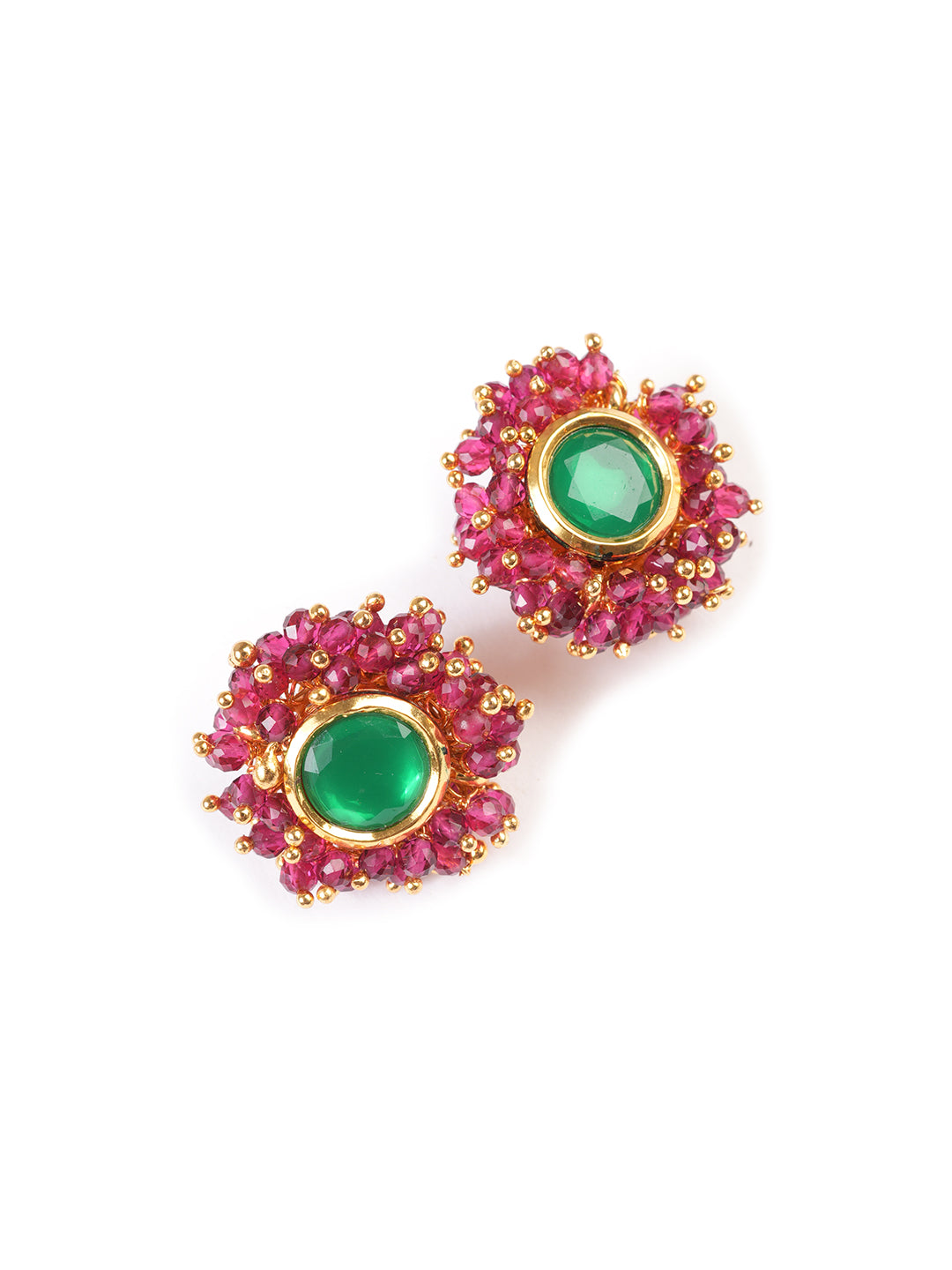 Gold-Plated Stones Studded And Beaded Circular Shaped Studs