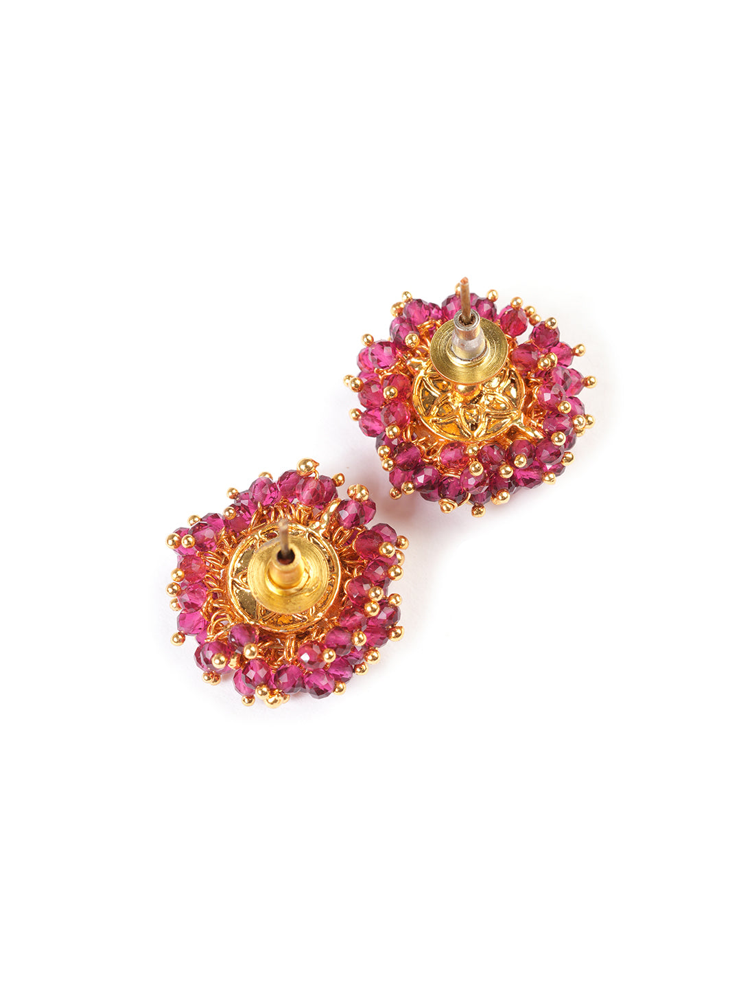 Gold-Plated Stones Studded And Beaded Circular Shaped Studs