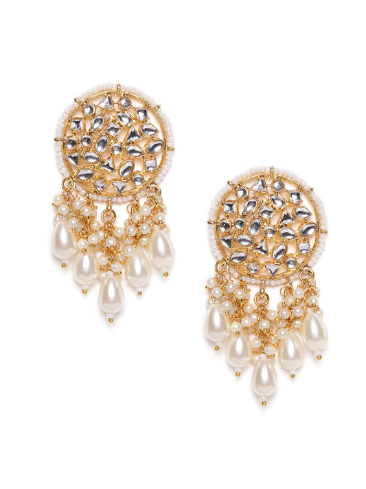 Gold Plated Kundan Contemporary Drop Earrings